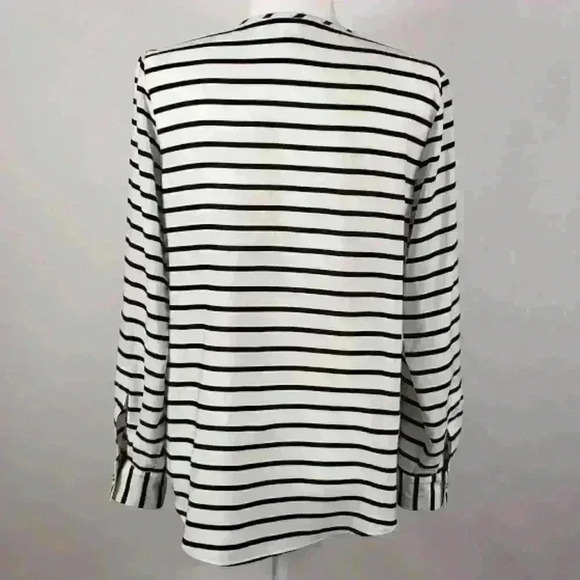 Calvin Klein Blouse White Black Stripe Gold Zipper Buttons Pockets Cuff Sleeves - Picture 6 of 13